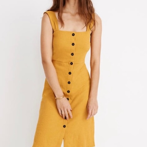 Madewell Texture & Thread Button Front Rank Dress Tungsten Glow Yellow Medium - Picture 2 of 16